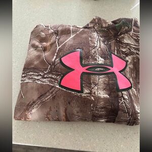 Youth Under Armour Camo Hoodie with Pink Logo